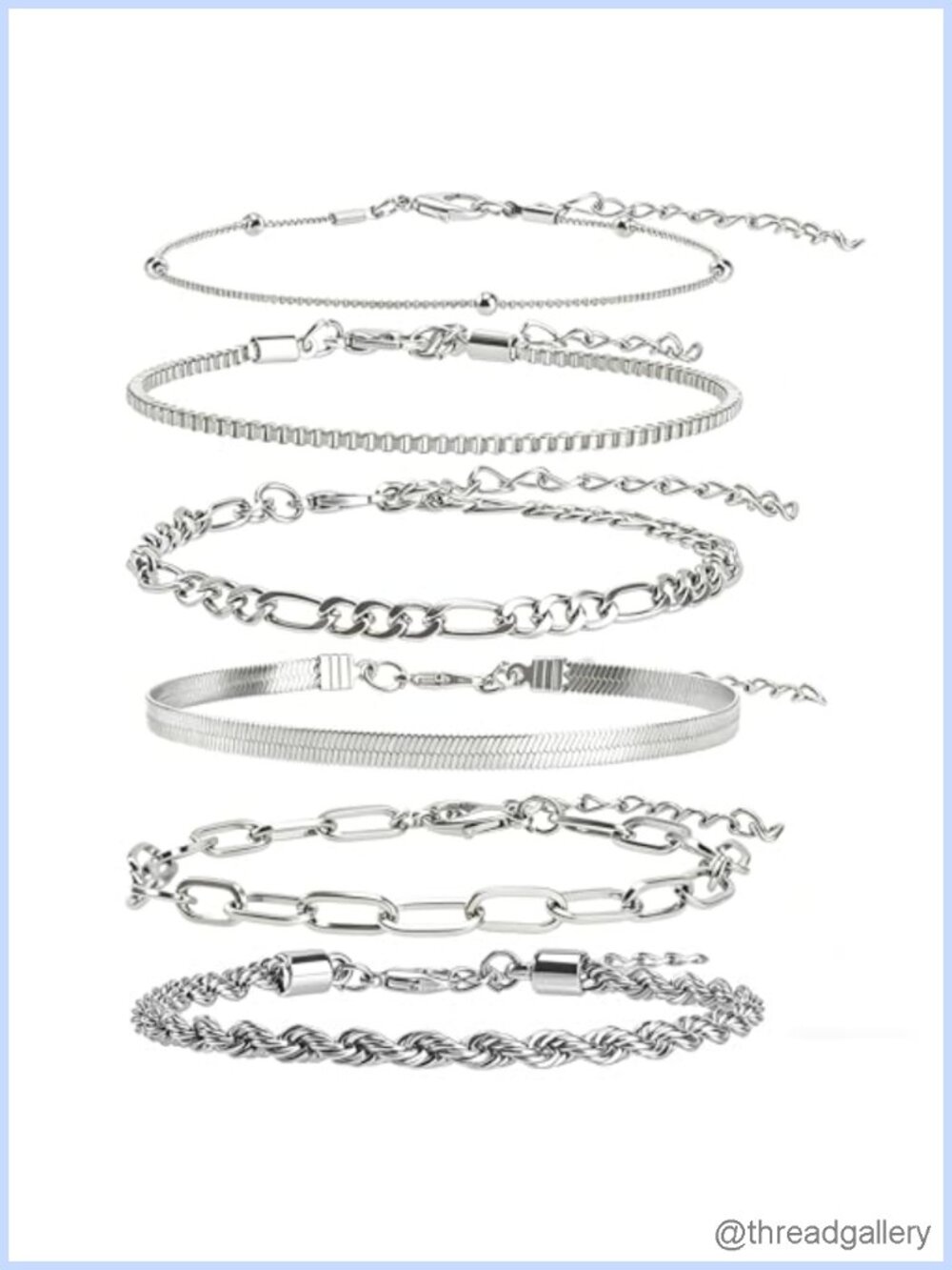 6 Pc Plated Stackable Chain Bracelet Set Adjustable Layered Link Bracelets